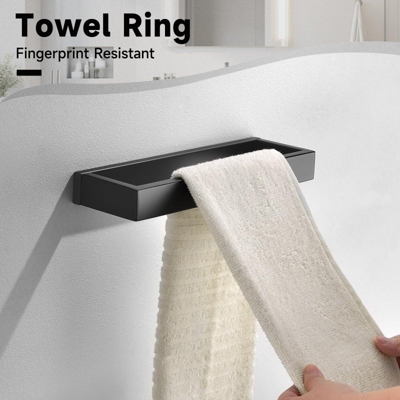 TNOMS Black Towel Bar Set, 5-Pieces Bathroom Hardware Set,23.6 Inch Towel Rack Set Stainless Steel Towel Holder Set Wall-Mounted Bathroom Accessories - Image 3