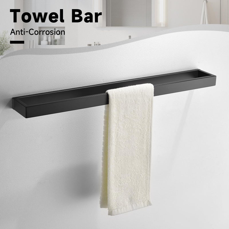 TNOMS Black Towel Bar Set, 5-Pieces Bathroom Hardware Set,23.6 Inch Towel Rack Set Stainless Steel Towel Holder Set Wall-Mounted Bathroom Accessories - Image 2