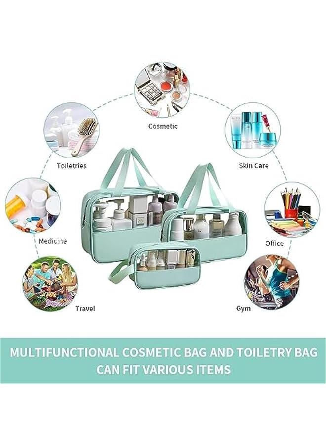 Waterproof Toiletry Bag for Women Clear Travel Toiletry Bag Travel Makeup Bag Hanging Toiletry Bag for Men Toiletry Bags for Traveling Women Travel Bag for Toiletries Transparent Set (Green) - Image 4