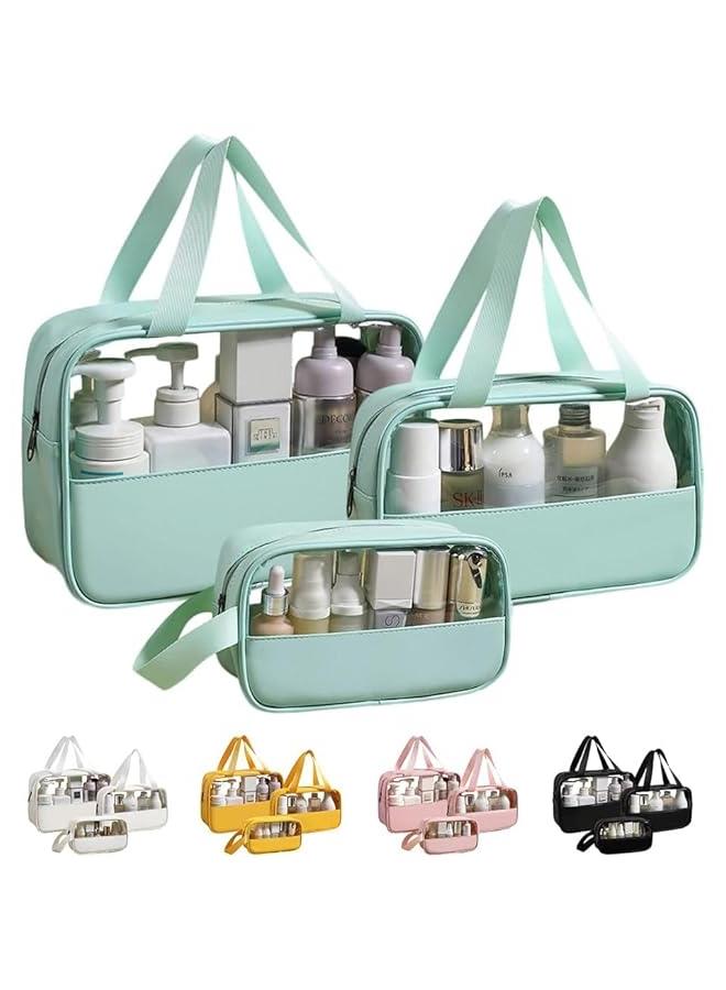 Waterproof Toiletry Bag for Women Clear Travel Toiletry Bag Travel Makeup Bag Hanging Toiletry Bag for Men Toiletry Bags for Traveling Women Travel Bag for Toiletries Transparent Set (Green) - Image 2