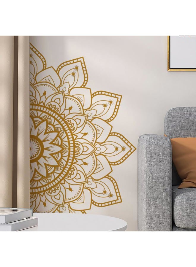 Runtoo Half Mandala Wall Decals Large Peel and Stick Gold Boho Lotus Floral Wall Decal for Living Room Bedroom Yoga Headboard India Decor - Image 1