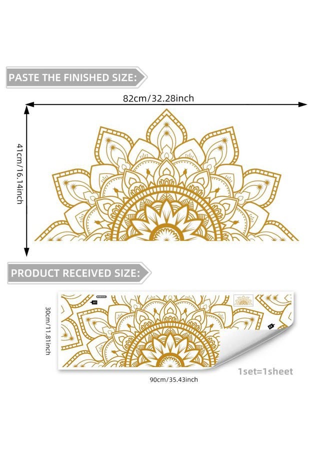 Runtoo Half Mandala Wall Decals Large Peel and Stick Gold Boho Lotus Floral Wall Decal for Living Room Bedroom Yoga Headboard India Decor - Image 5