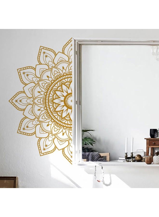 Runtoo Half Mandala Wall Decals Large Peel and Stick Gold Boho Lotus Floral Wall Decal for Living Room Bedroom Yoga Headboard India Decor - Image 2