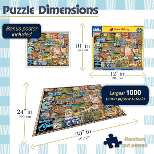 White Mountain 1000 Piece Jigsaw Puzzle Vintage Fish Signs Collage Puzzles with Large Pieces Gift for Adults and Family 24x30 I Love Fishing - Image 5
