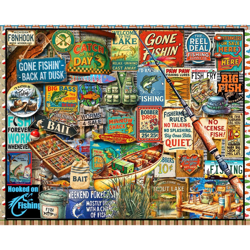 White Mountain 1000 Piece Jigsaw Puzzle Vintage Fish Signs Collage Puzzles with Large Pieces Gift for Adults and Family 24x30 I Love Fishing - Image 3