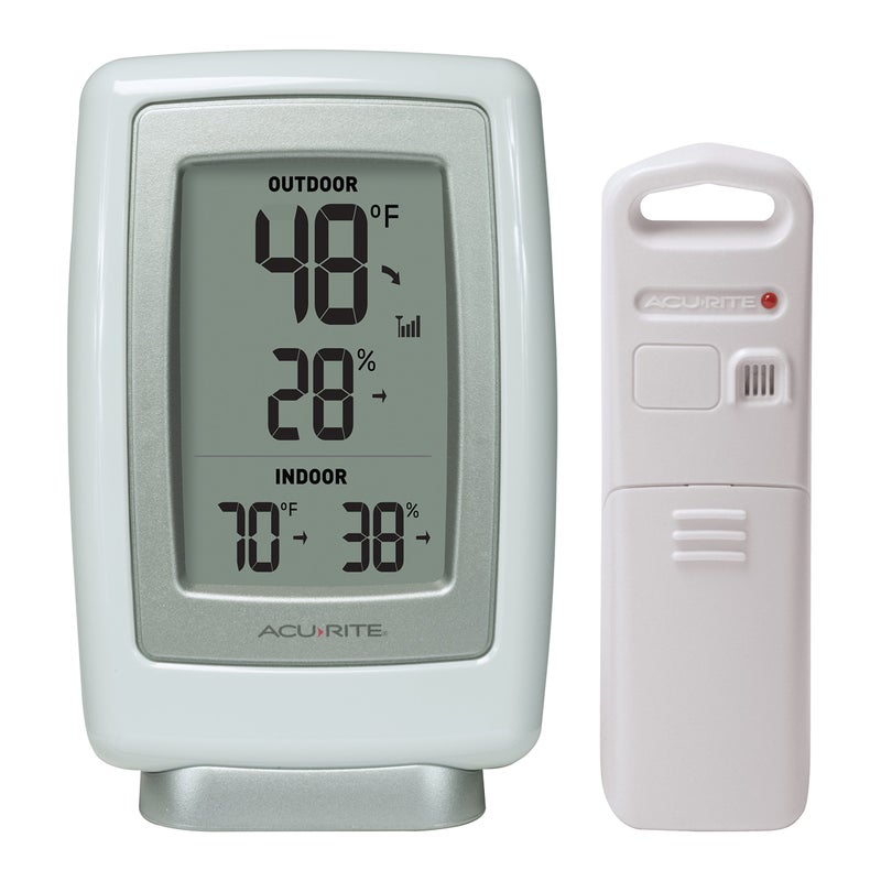 AcuRite 00611 Indoor Outdoor Thermometer with Wireless Temperature Sensor  Hygrometer White Small