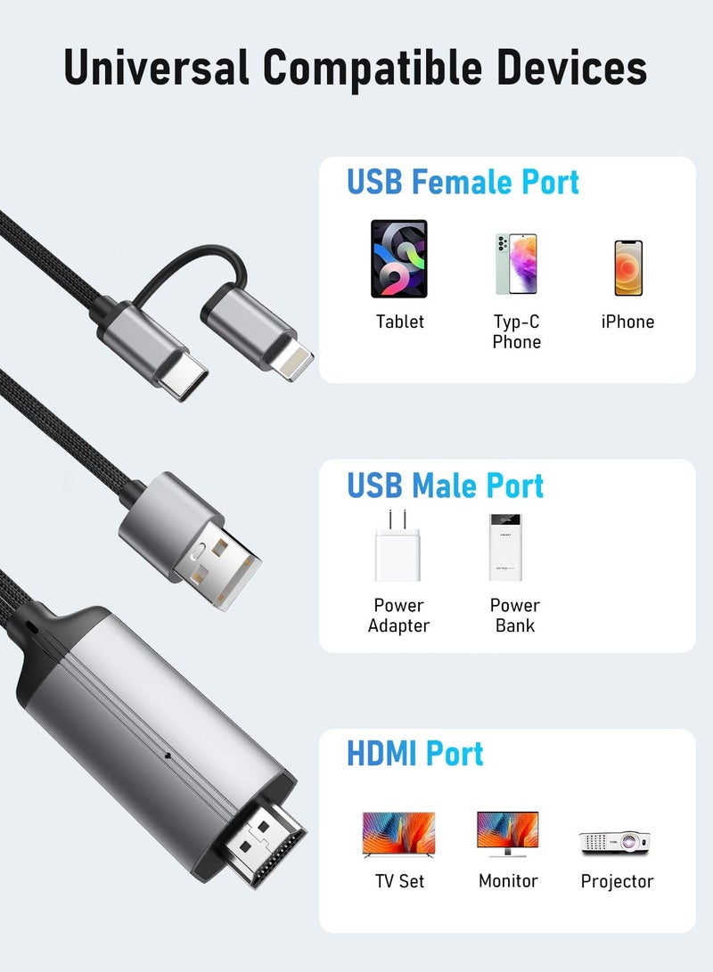 2-in-1 Lightning to HDMI Adapter for iPhone & Android, USB C to HDMI Cable, Type C to HDMI Cord, iPad, for iPad Sync Screen Connector Directly Connect on HDTV/Monitor/Projector - (2 m) - Image 3