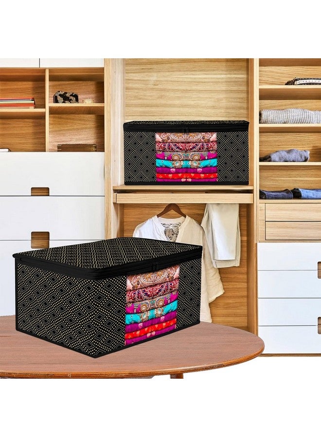 Kuber Industries Pack of 6 Saree Storage Bag | Clothes Storage Bag | Wardrobe Storage Bag | Cloth Storage Organizer | Visible Window Saree Bag | Golden Dot | 9 Inch | Black - Image 4