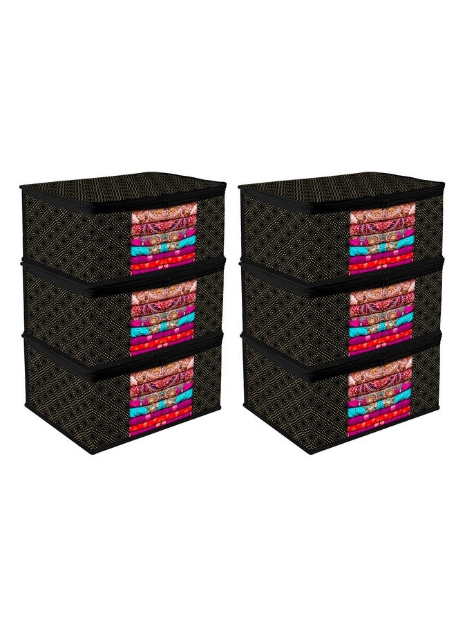 Kuber Industries Pack of 6 Saree Storage Bag | Clothes Storage Bag | Wardrobe Storage Bag | Cloth Storage Organizer | Visible Window Saree Bag | Golden Dot | 9 Inch | Black - Image 1