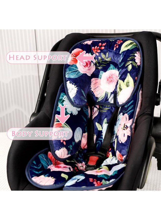 Jundetye Infant Car Seat Insert, 2 in 1 Baby Head and Body Support for Car Seat, Soft Newborn Car Seat Cushion for Stroller Bouncer, Blue Floral - Image 2