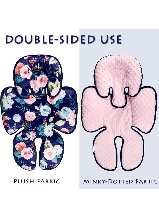 Jundetye Infant Car Seat Insert, 2 in 1 Baby Head and Body Support for Car Seat, Soft Newborn Car Seat Cushion for Stroller Bouncer, Blue Floral - Image 3
