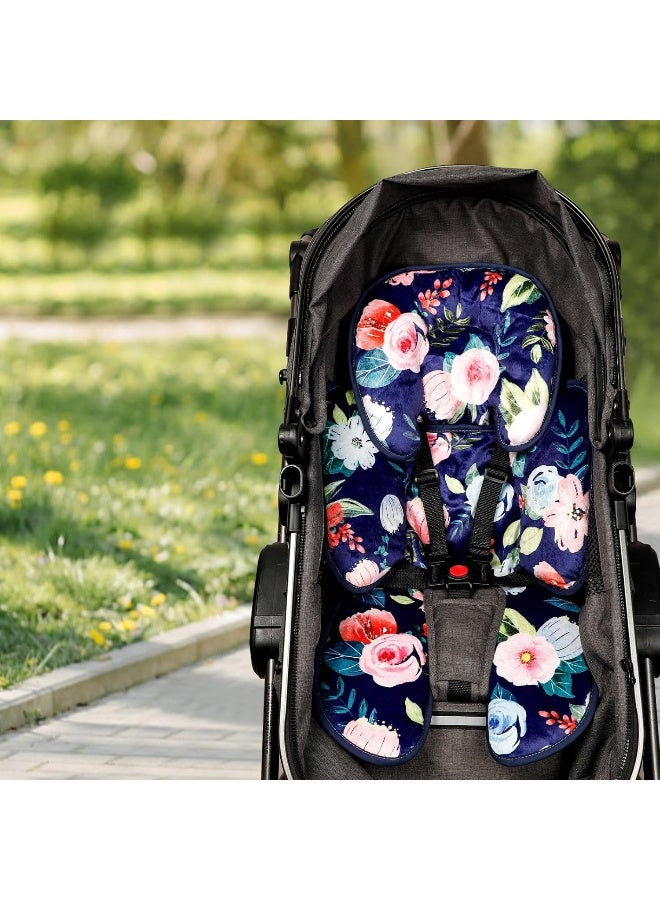 Jundetye Infant Car Seat Insert, 2 in 1 Baby Head and Body Support for Car Seat, Soft Newborn Car Seat Cushion for Stroller Bouncer, Blue Floral - Image 5
