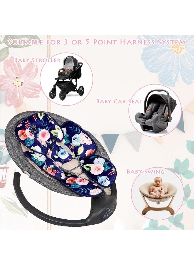 Jundetye Infant Car Seat Insert, 2 in 1 Baby Head and Body Support for Car Seat, Soft Newborn Car Seat Cushion for Stroller Bouncer, Blue Floral - Image 4