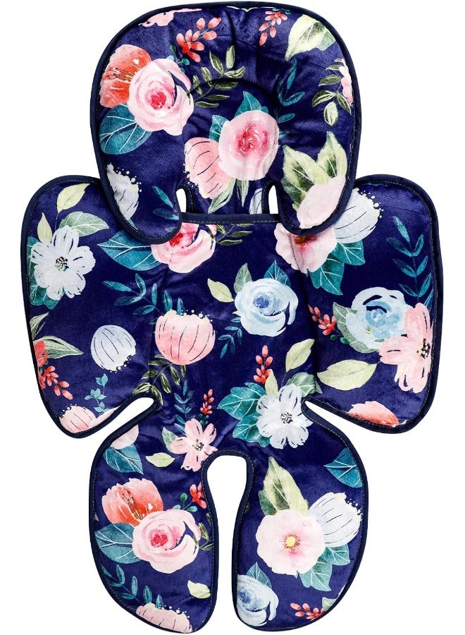 Jundetye Infant Car Seat Insert, 2 in 1 Baby Head and Body Support for Car Seat, Soft Newborn Car Seat Cushion for Stroller Bouncer, Blue Floral - Image 1