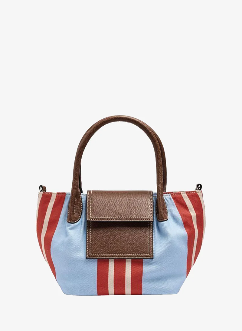 Tote Bag Of Nylon With Stripes With Flap