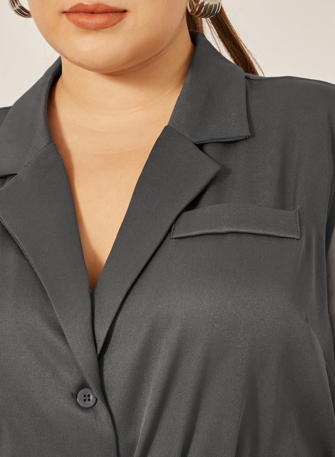 Plus Size Notch Label Collar Waistcoat with Belt Detail