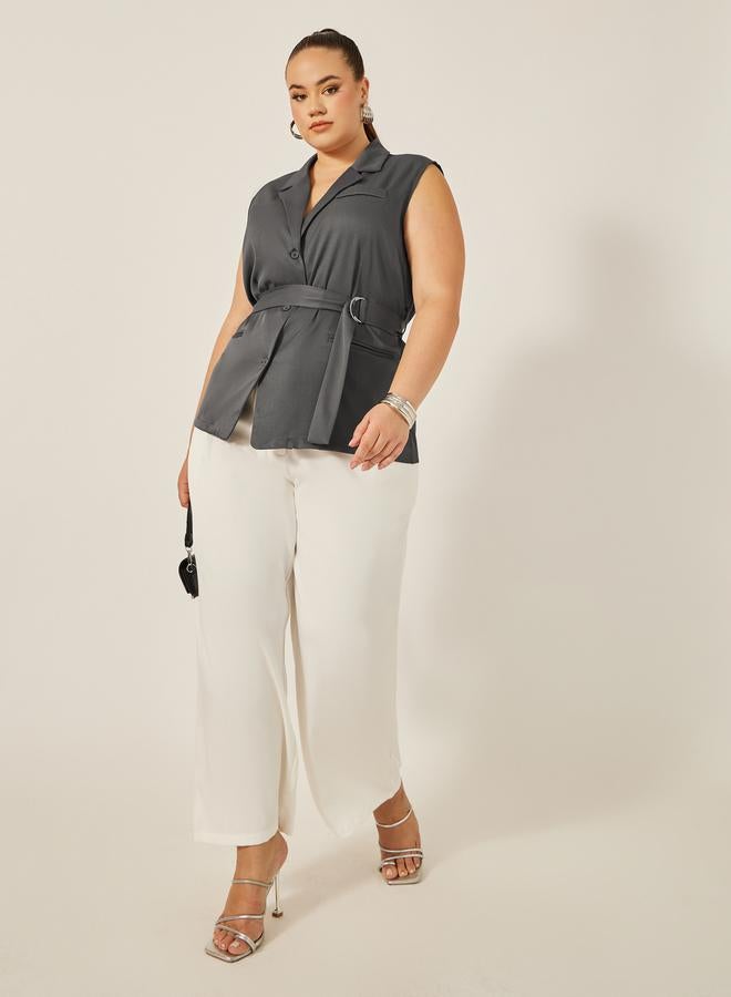 Plus Size Notch Label Collar Waistcoat with Belt Detail