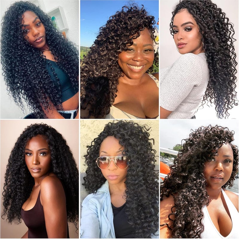 QRHSUKA شعر محبوك بنمط GoGo Curl للنساء السود، بتموجات مائية وشعر بشري مموج، إضافات شعر صناعية (طول 18 بوصة، عبوة تحتوي على 6 قطعات)، اللون 1B، اللون الأسود الطبيعي - Image 3
