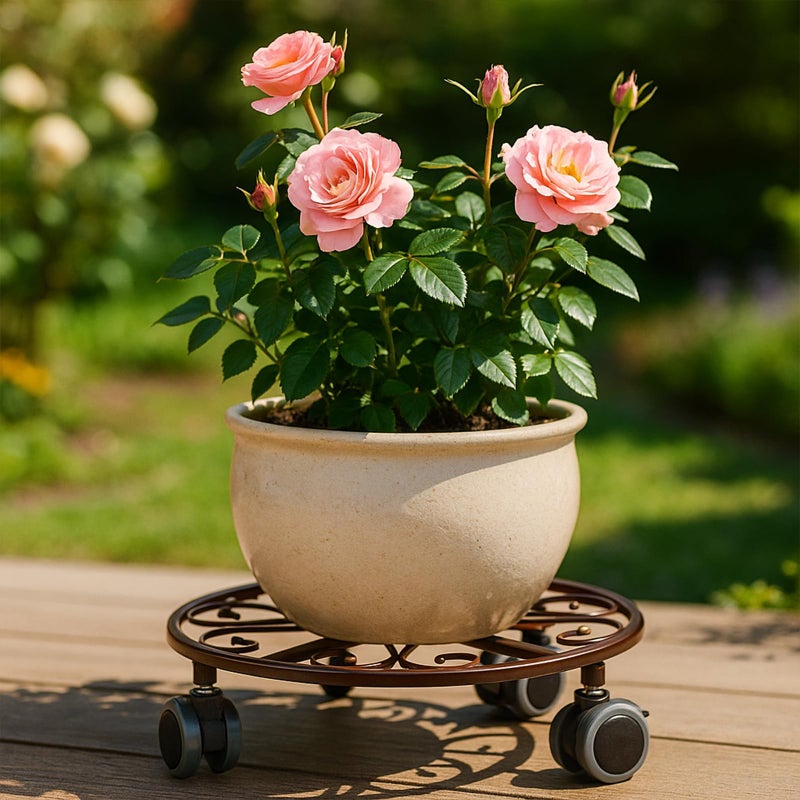 Planterhoma 3 Pack Plant Caddy with Wheels Heavy Duty 13.5 Inches Metal Plant Stand with Wheels Plant Dolly Rolling Plant Stand Plant Roller with Casters for Indoor and Outdoor, Bronze - Image 2