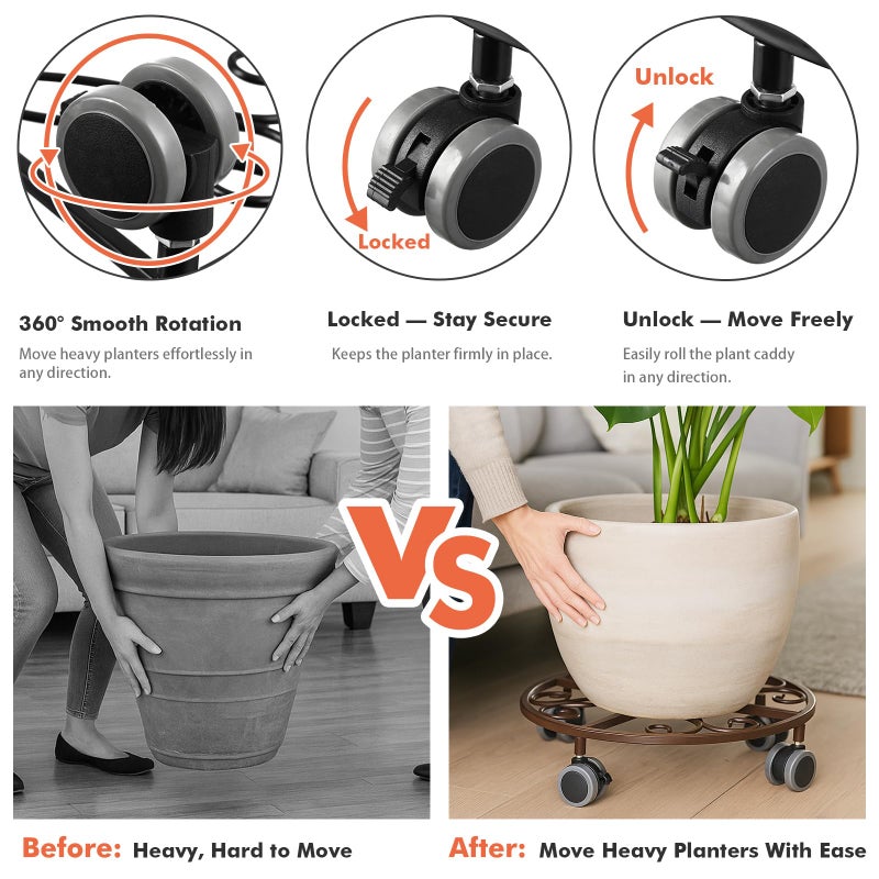 Planterhoma 3 Pack Plant Caddy with Wheels Heavy Duty 13.5 Inches Metal Plant Stand with Wheels Plant Dolly Rolling Plant Stand Plant Roller with Casters for Indoor and Outdoor, Bronze - Image 4
