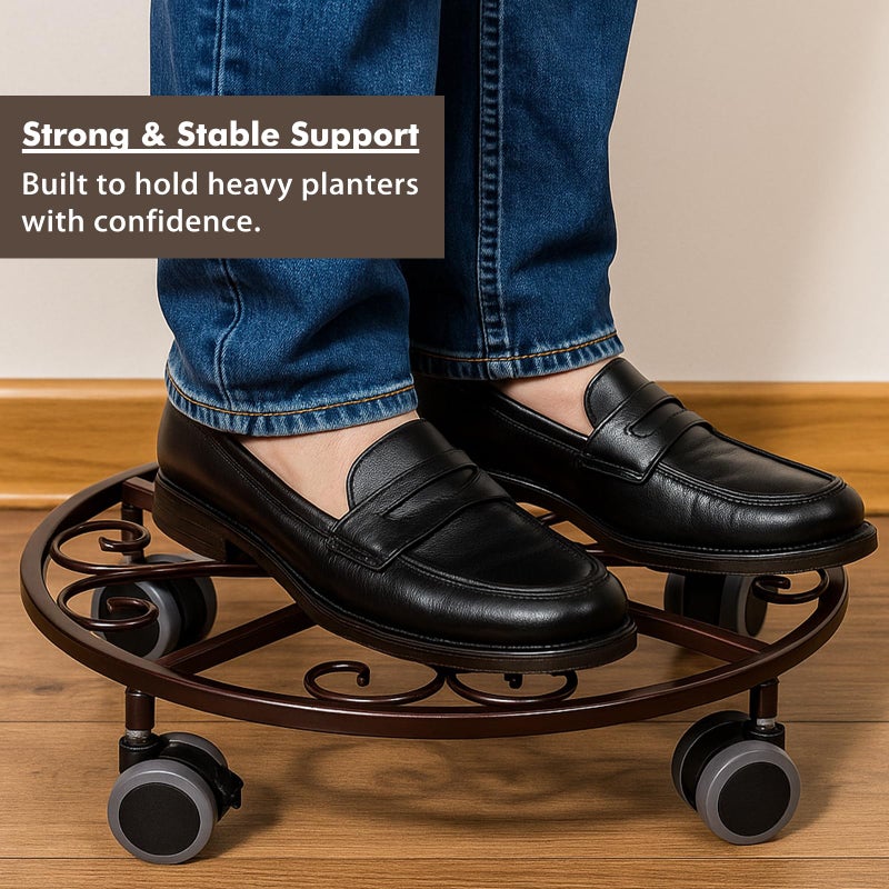 Planterhoma 3 Pack Plant Caddy with Wheels Heavy Duty 13.5 Inches Metal Plant Stand with Wheels Plant Dolly Rolling Plant Stand Plant Roller with Casters for Indoor and Outdoor, Bronze - Image 5