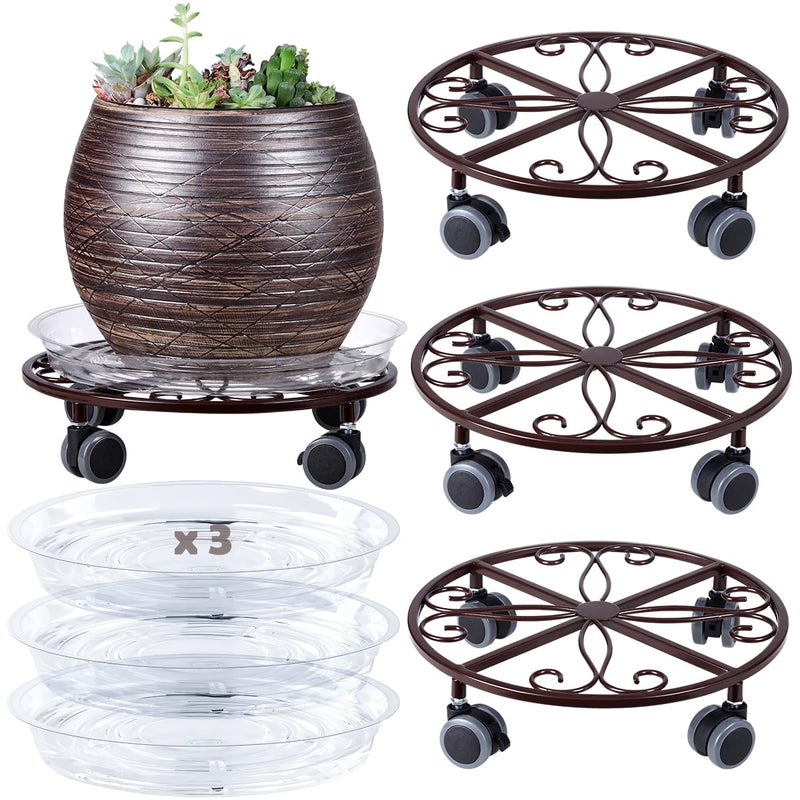 Planterhoma 3 Pack Plant Caddy with Wheels Heavy Duty 13.5 Inches Metal Plant Stand with Wheels Plant Dolly Rolling Plant Stand Plant Roller with Casters for Indoor and Outdoor, Bronze - Image 1