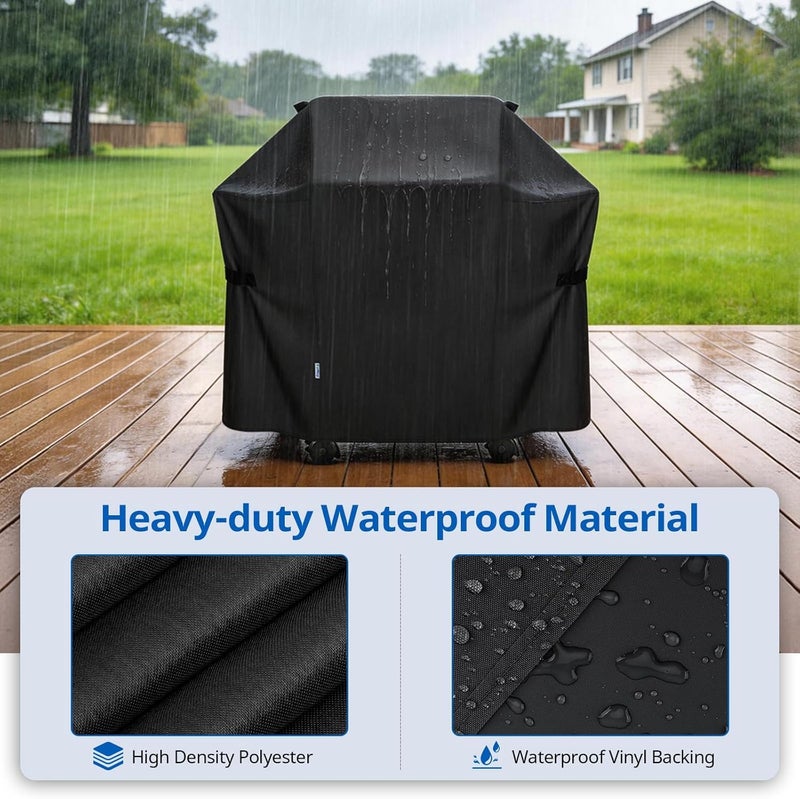 SunPatio 7106 Grill Cover, Outdoor Waterproof Barbecue Cover for Weber Spirit 220 and 300 Series Grills, Heavy Duty FadeStop Gas BBQ Cover, Compared to Weber 7106, 52" W x 26" D x 43" H, Black - Image 3