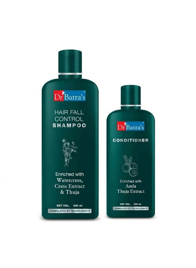 Dr Batra's Hair Fall Control Shampoo - 500ml, Conditioner - 200ml, Enriched with Thuja, Deep Nourishment, Repair of Damaged hair, Frizz Control (Pack of 2 for Men and Women) - Image 1