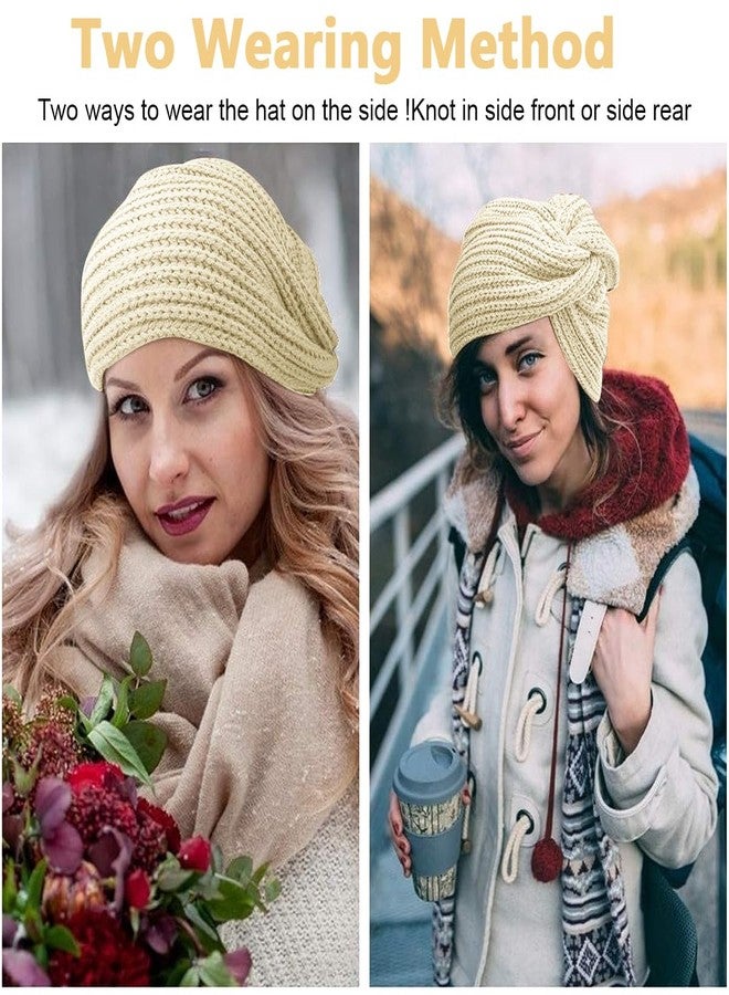 PALAY Turban Winter Cap for Women - Woolen Warm Fashion Knitting Hat, Stretchy Crochet Couple Cap, Gift Clothes (Beige), Free Size - Image 5