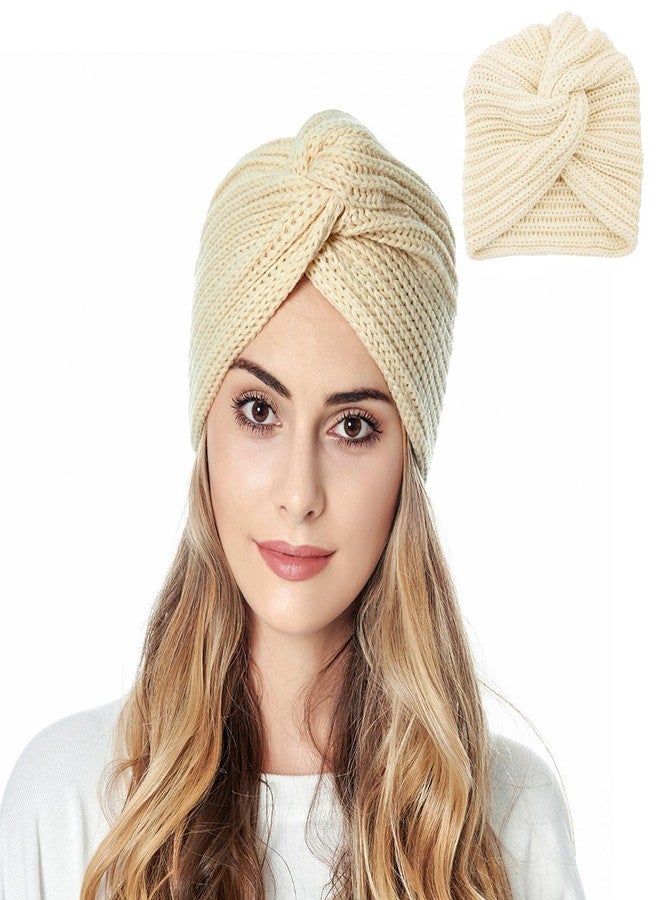 PALAY Turban Winter Cap for Women - Woolen Warm Fashion Knitting Hat, Stretchy Crochet Couple Cap, Gift Clothes (Beige), Free Size - Image 1