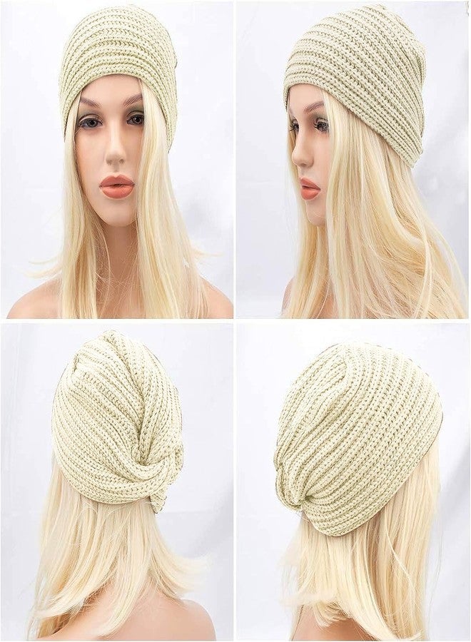 PALAY Turban Winter Cap for Women - Woolen Warm Fashion Knitting Hat, Stretchy Crochet Couple Cap, Gift Clothes (Beige), Free Size - Image 4