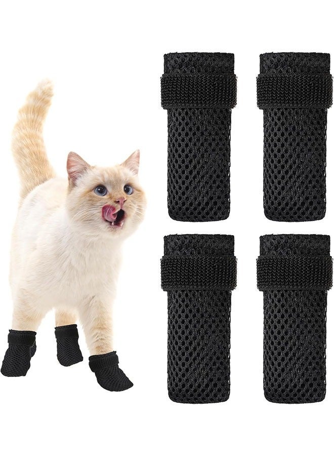 ZVEV Cat Boots, 4 Packs cat claw covers, Black Anti Scratch Cat Mittens, Breathable Mesh Cat Foot Covers, Adjustable Cat Claw Protectors for Indoor Cats Pet Bathing Cutting Nails - Image 1