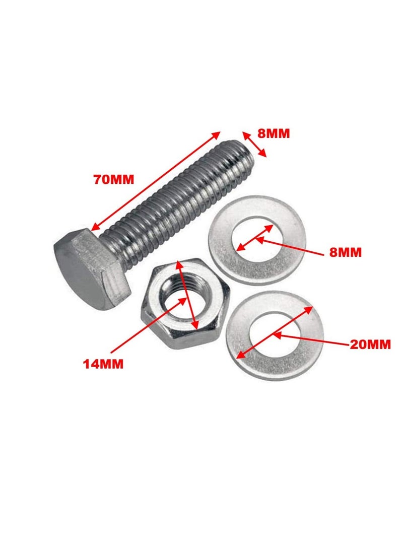 Generic 12 pcs Hex Head Screw Bolts Nuts & Washers Fully Thread GI Plain Finish Bolt Set. (8, 70MM)  - Image 3