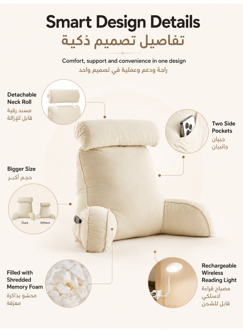 Three sheep Ergonomic Extra Large Memory Foam Reading Pillow, Pillow Backrest, Lumbar Pillow, Neck Support pillow, Seat Cushion, Bed Rest Pillow, Lounge Cushion, Back Support Pillow with Arms, Washable Cover - Image 4