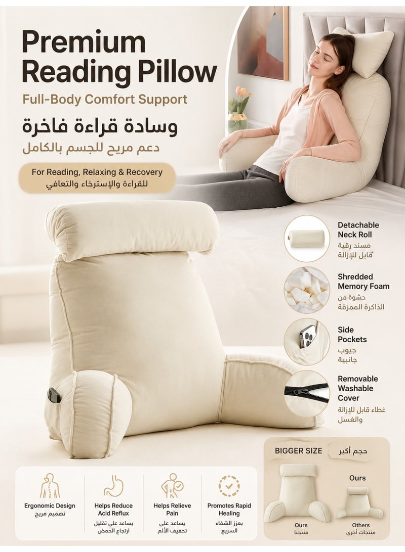 Three sheep Ergonomic Extra Large Memory Foam Reading Pillow, Pillow Backrest, Lumbar Pillow, Neck Support pillow, Seat Cushion, Bed Rest Pillow, Lounge Cushion, Back Support Pillow with Arms, Washable Cover - Image 1