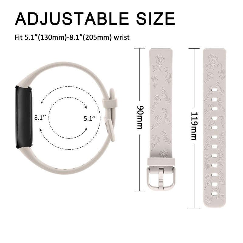 Meliya Compatible with Fitbit Inspire 3 Bands for Women Men, Floral Engraved Silicone Straps Replacement Wristband for Fitbit Inspire 3 Fitness Tracker (Smoke Violet+Green+Starlight) - Image 4