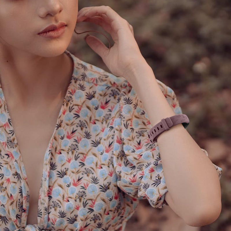 Meliya Compatible with Fitbit Inspire 3 Bands for Women Men, Floral Engraved Silicone Straps Replacement Wristband for Fitbit Inspire 3 Fitness Tracker (Smoke Violet+Green+Starlight) - Image 5