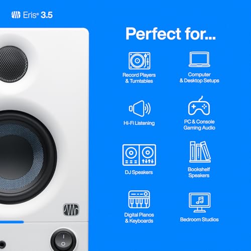 PreSonus Eris 3.5 Studio Monitors (White), Pair — 3.5" Inch Powered Bookshelf Speakers, Stereo, Desktop Computer, Near Field Music Production, Audio Mixing Recording - Image 3