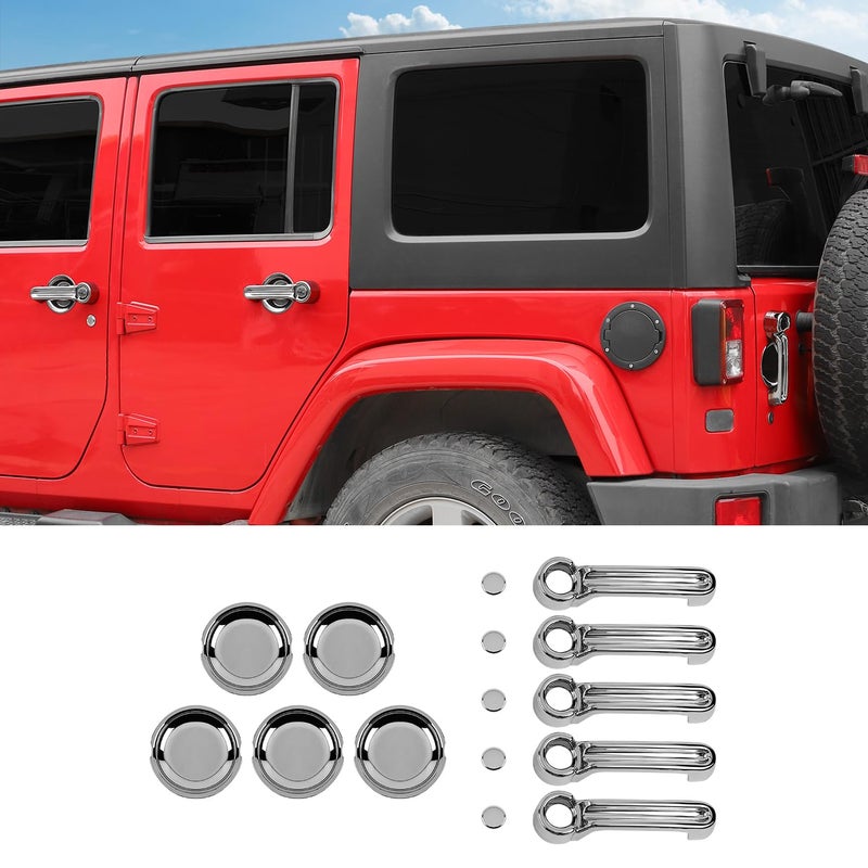 Hoolcar Exterior Door Handle Cover Tailgate Handle Cover Recess Guard Compatible with 20072017 Jeep Wrangler JK JKU Sports Sahara Freedom Rubicon Unlimited Chrome 15PCs - Image 2