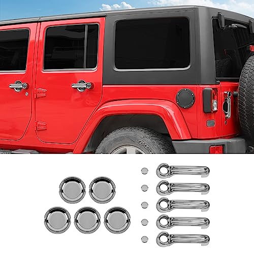 Hoolcar Exterior Door Handle Cover Tailgate Handle Cover Recess Guard Compatible with 20072017 Jeep Wrangler JK JKU Sports Sahara Freedom Rubicon Unlimited Chrome 15PCs - Image 1