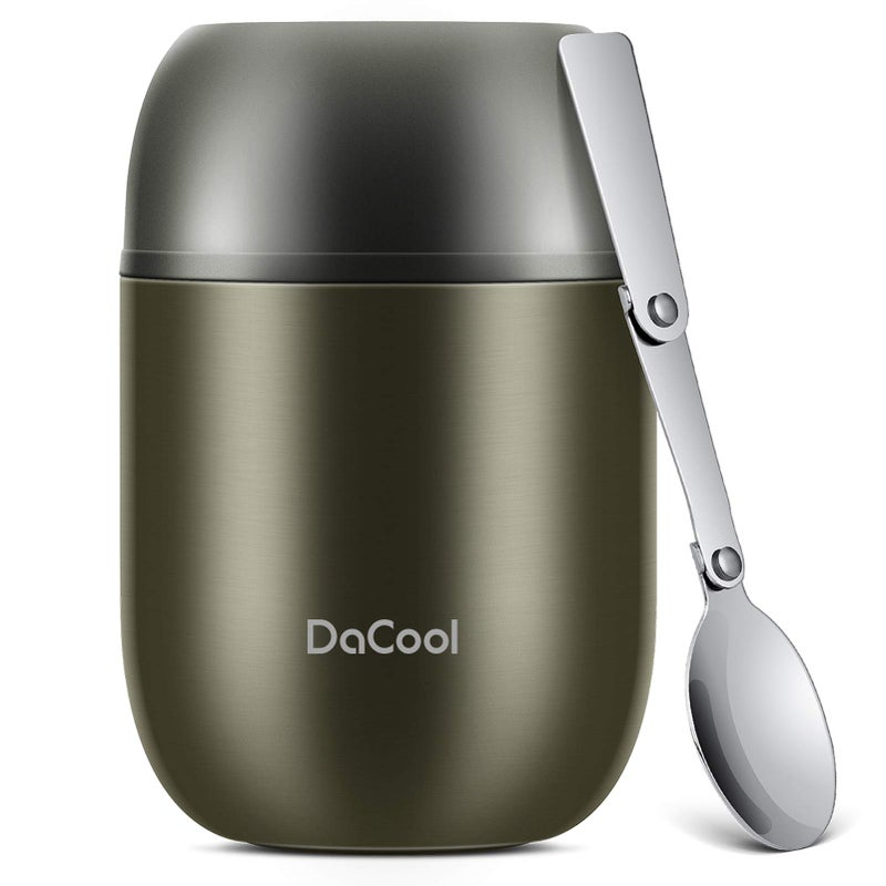DaCool Food Thermo Insulated Food Jar Lunch Container Vacuum Stainless 16 Ounce Kids Adult Bento Box for Hot Food with Spoon Leak Proof for School Office Picnic Travel Outdoors BPA free Gray