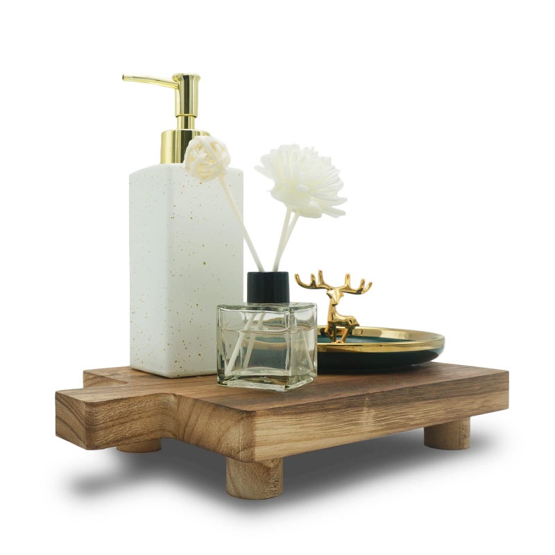 Teniinet Handmade Wooden Tray,Practical Bathroom and Kitchen Decoration for Soap,Bath Bottles,Candles,Toilet Paper,Plant Holder(10.8 x 6.9 Inch)(Wood Color) - Image 1