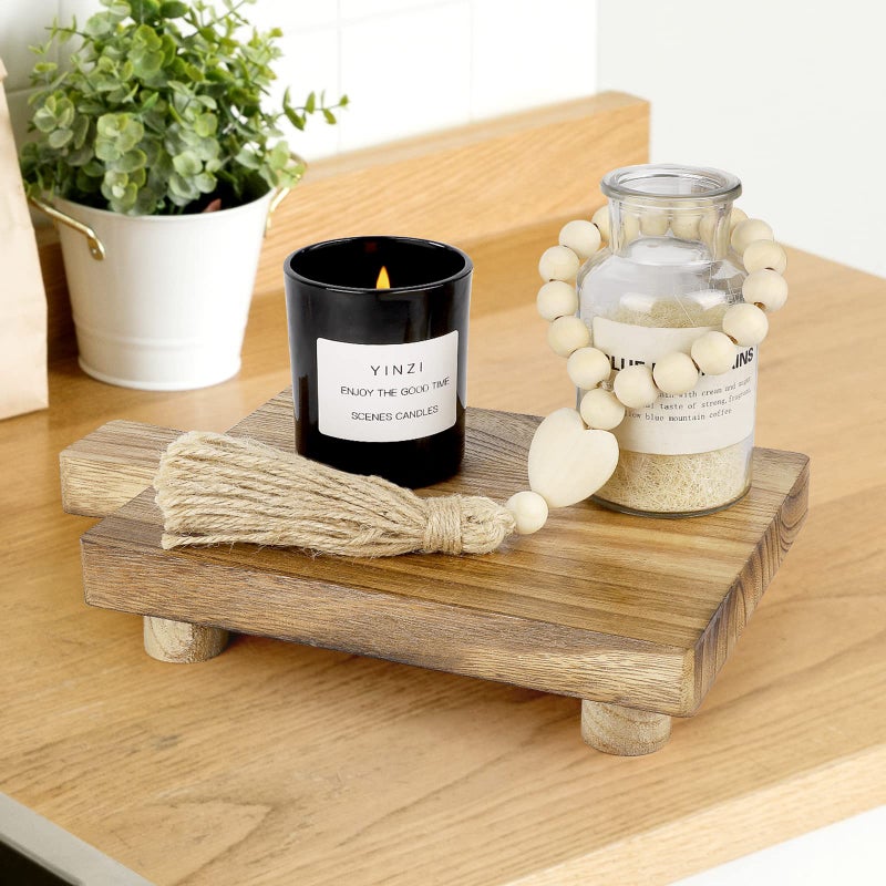 Teniinet Handmade Wooden Tray,Practical Bathroom and Kitchen Decoration for Soap,Bath Bottles,Candles,Toilet Paper,Plant Holder(10.8 x 6.9 Inch)(Wood Color) - Image 5