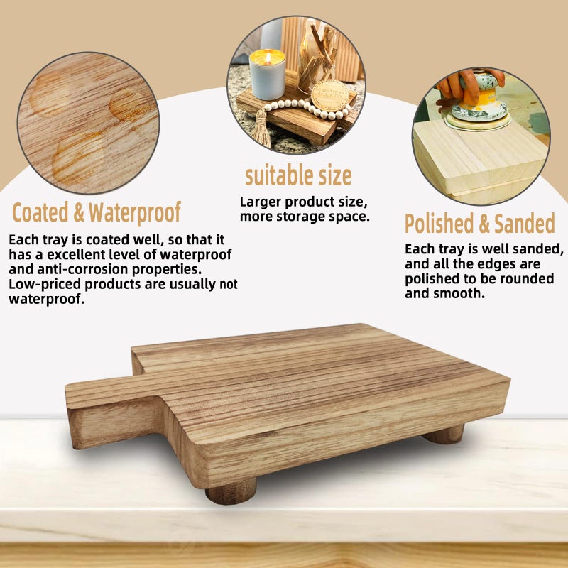 Teniinet Handmade Wooden Tray,Practical Bathroom and Kitchen Decoration for Soap,Bath Bottles,Candles,Toilet Paper,Plant Holder(10.8 x 6.9 Inch)(Wood Color) - Image 2