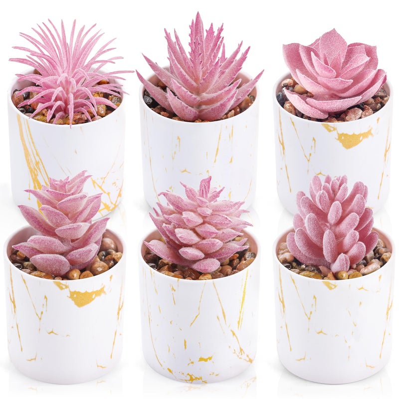Der Rose 6 Packs Fake Plants Artificial Succulent Plants Office Desk Accessories for Bathroom Home Room Aesthetic Decor - Image 1