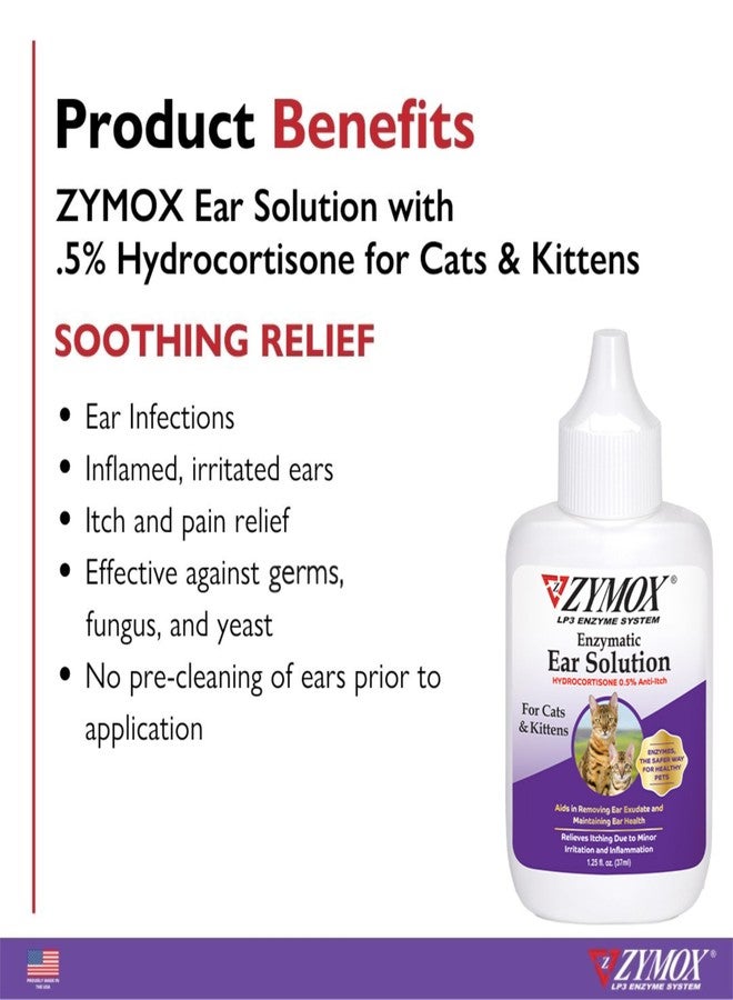 Zymox Enzymatic Ear Solution with 0.5% Hydrocortisone for Cats & Kittens, 1.25 oz. - Cleans & Refreshes Ear Canal for Relief from Wax, Dirt Buildup, Itchiness, Irritation, Inflammation & Redness - Image 3