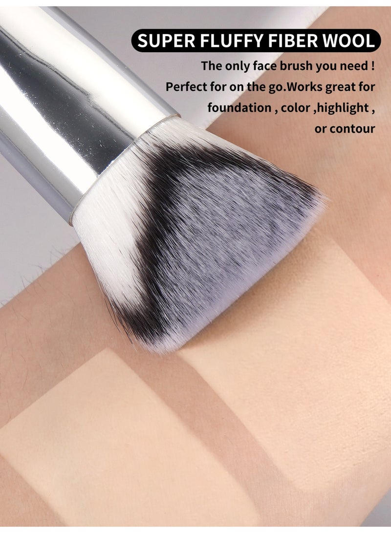 MAANGE 4 قطع فرش مكياج الأساس، فرش مكياج مزدوجة الطرف، لتطبيق السائل أو البودرة، أحمر الخدود، لتحديد وخلط الأساس، فرشاة أحمر الخدود، فضي - Image 5