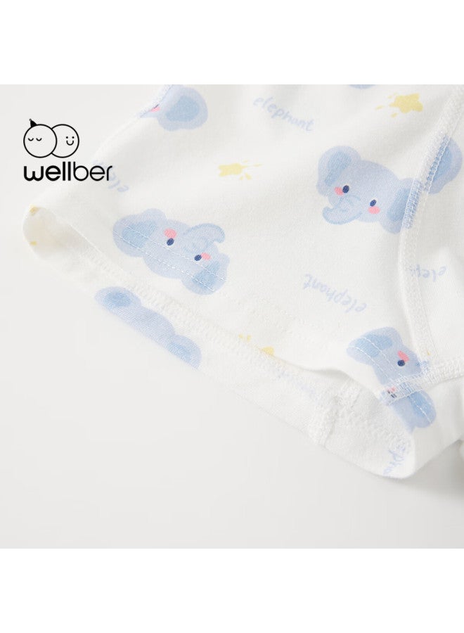Wellber Boys' 4-pack A-class Cotton Underwear Dinosaur Elephant Print Boxer Briefs Size 110