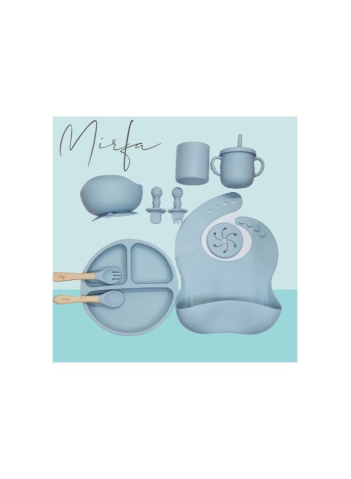 MIRFA Baby Feeding 10 Pcs Silicone Set (Blue)