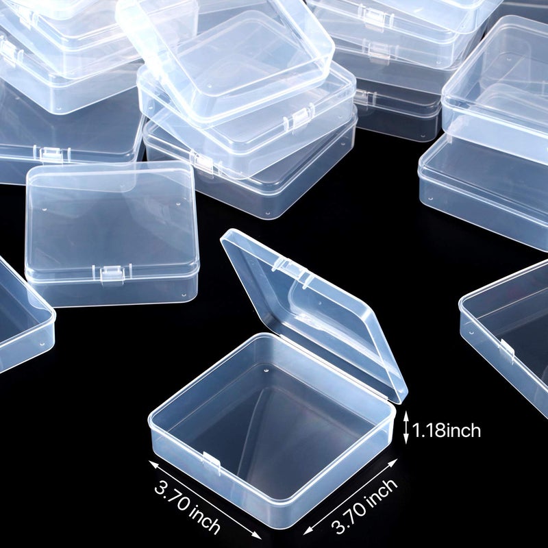 SATINIOR 24 Packs Small Clear Plastic Beads Storage Containers Box with Hinged Lid for Storage of Small Items, Crafts, Jewelry, Hardware (3.7 x 3.7 x 1.18 Inches) - Image 2